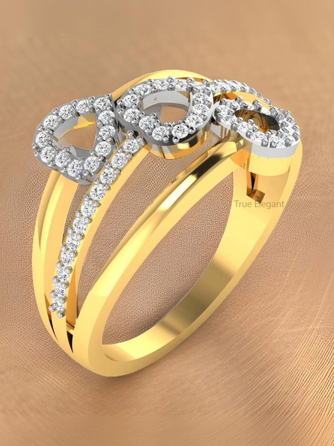 STRIKEY Triple Heart Diamond Stone-Studded Finger Ring
