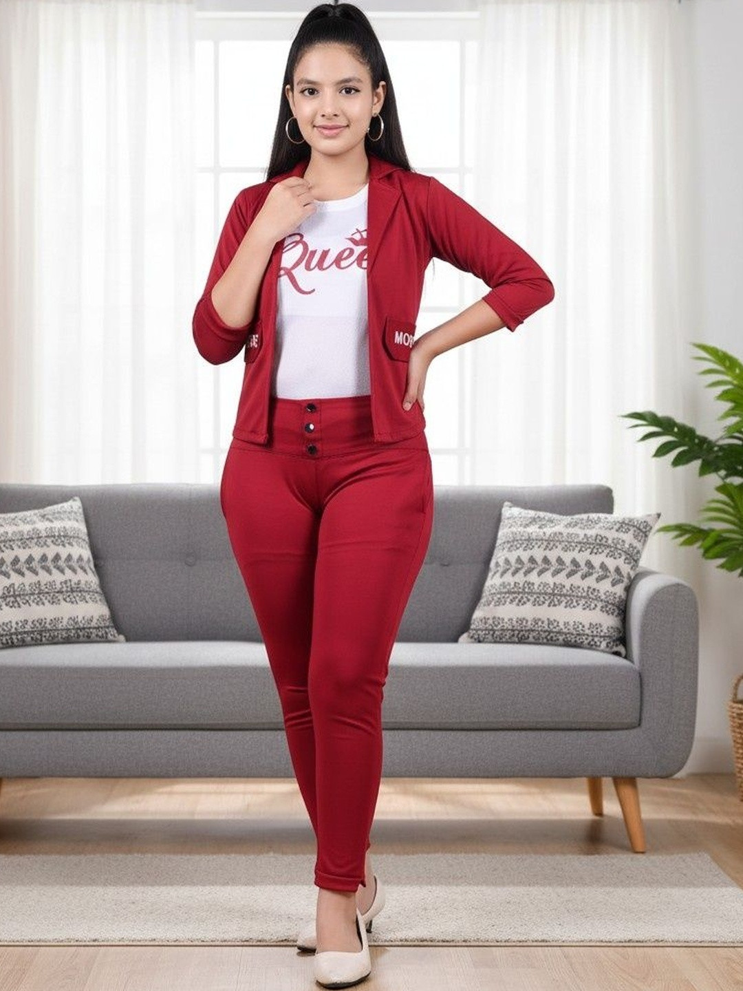 BAESD Girls Shirt Collar T-shirt and Shirt with Trouser