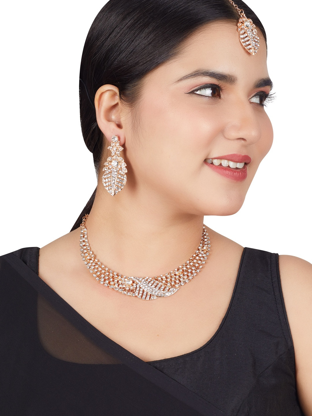 Women Click Rose Gold-Plated stone-Studded Jewellery Set