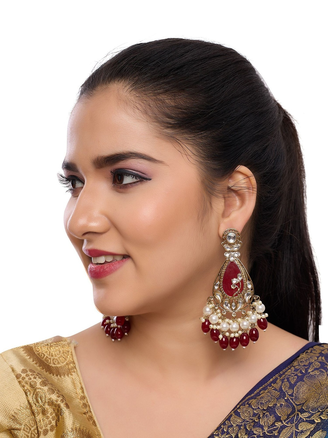 Women Click Teardrop Shaped Drop Earrings