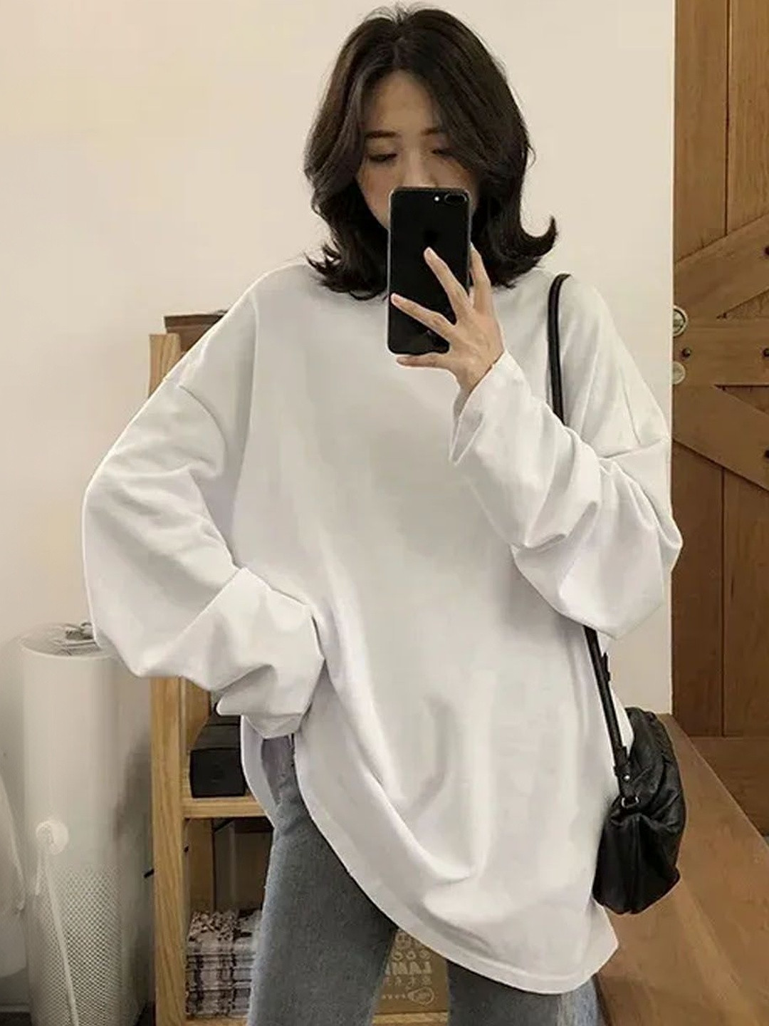 StyleCast Womens Solid White Round Neck Long Sleeves T-shirt