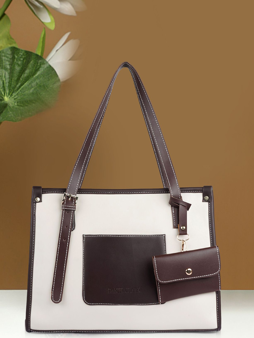 DANIEL CLARK Colourblocked PU Structured Tote Bag