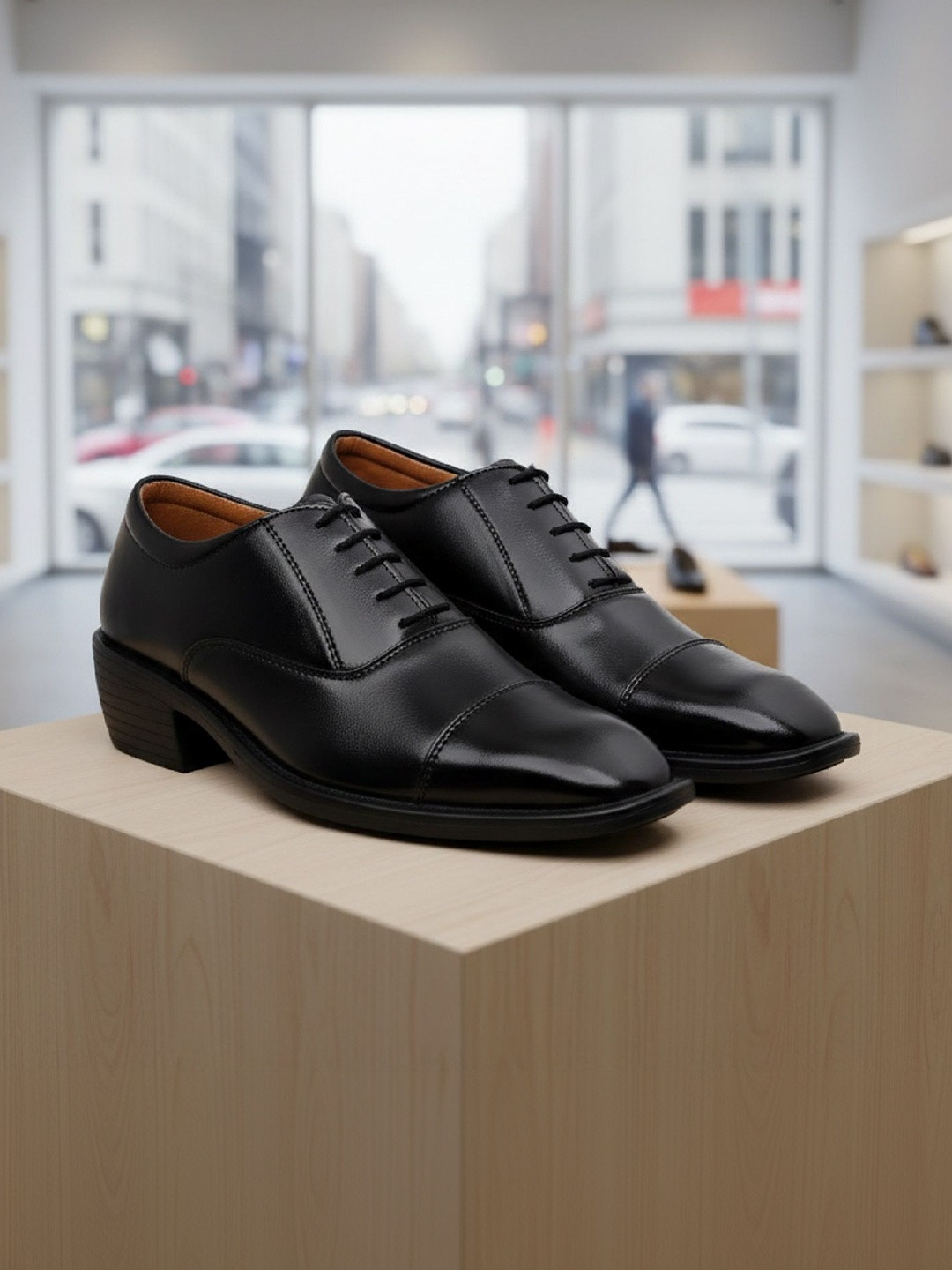 Bxxy Men Solid Heel Height Increasing Round Toe Formal Oxfords