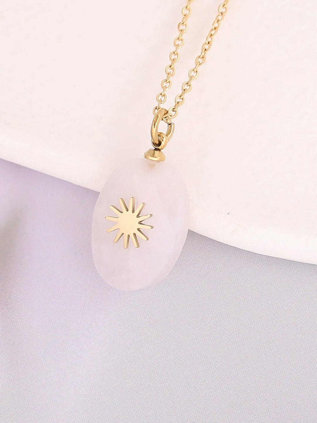 Just Lil Things Stone Studded Oval Pendant With Chain