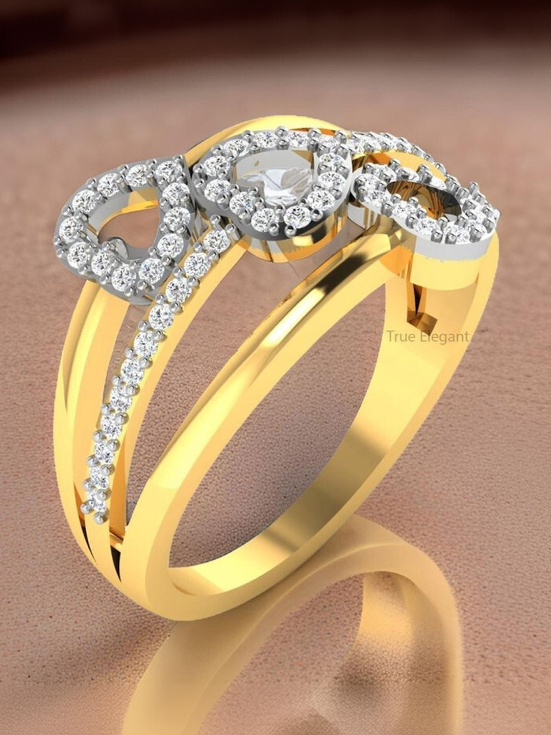 Hitmax Diamond Stone-Studded Triple Heart Finger Ring