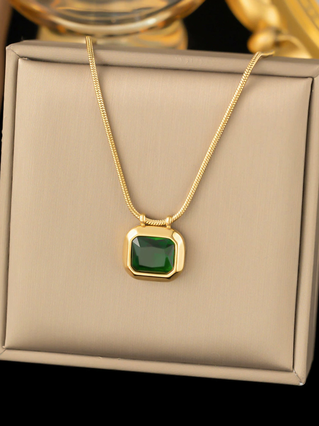Just Lil Things Square Shaped StoneStudded Pendant With Chain