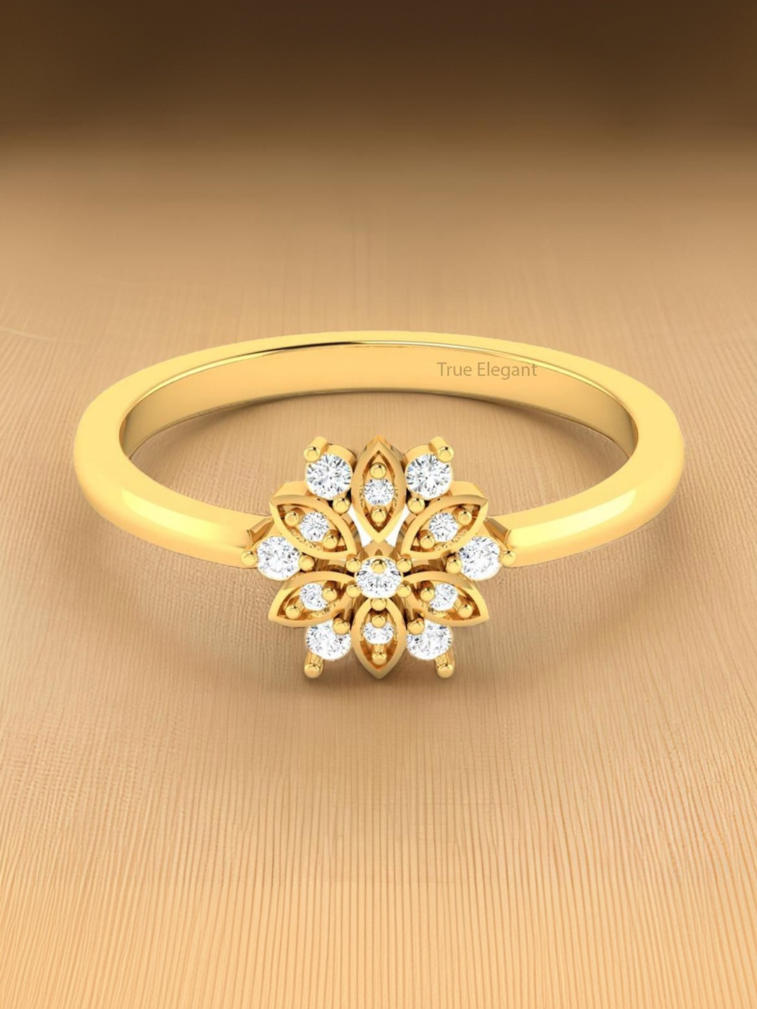 STRIKEY 18Kt Gold-Plated Sterling Silver Flower Shape Diamond Stone-Studded Finger Ring