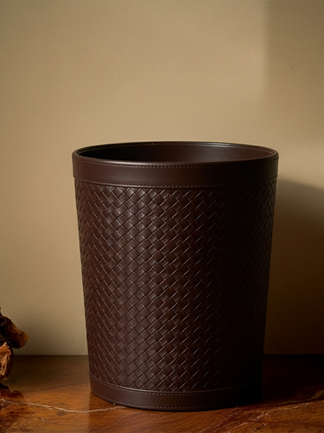 AARVI DECOR STUDIO Decorative Faux Leather Brown Dustbin for Indoors