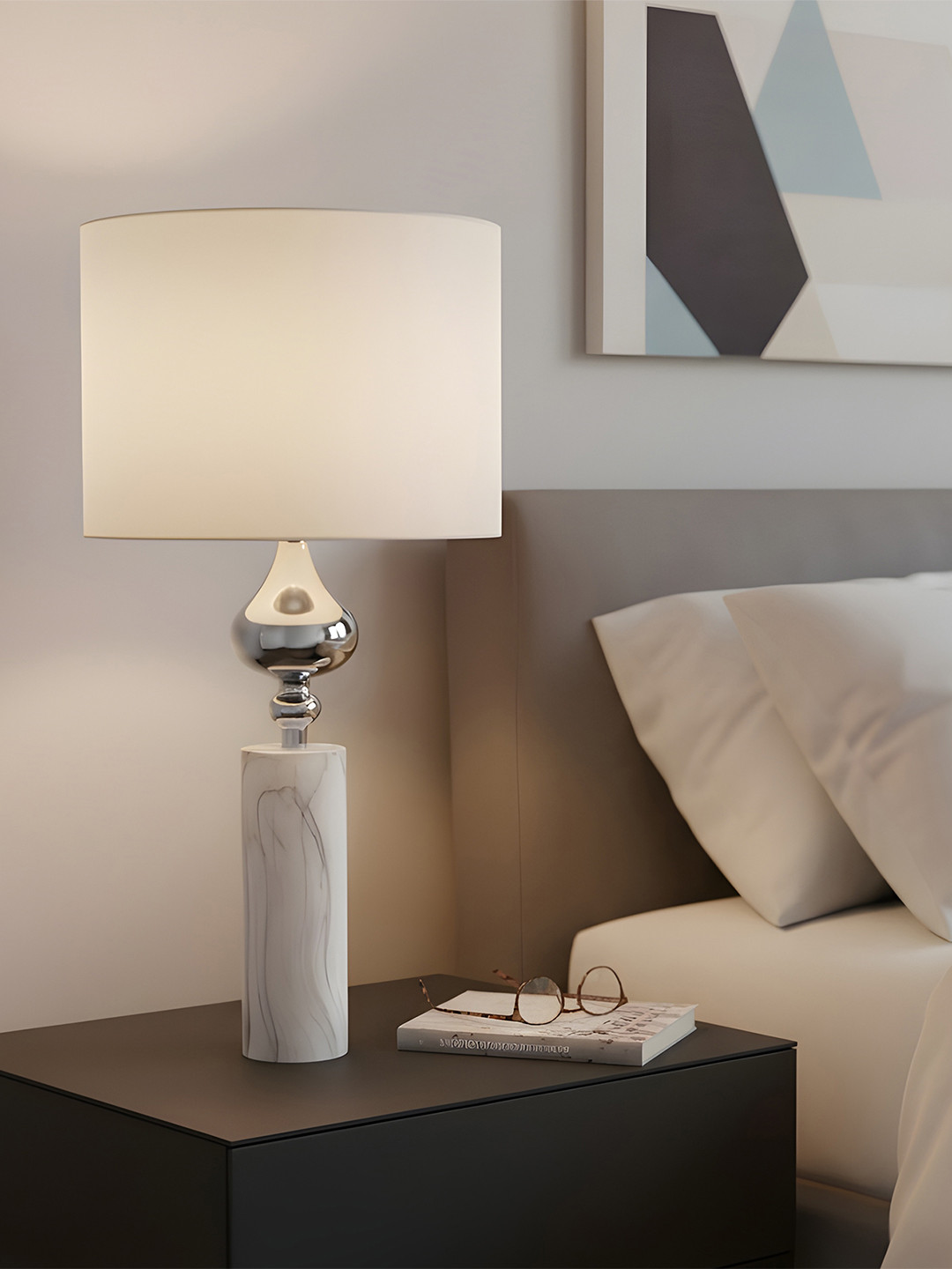 AARVI DECOR STUDIO White Adjustable Cylindrical Shaped Table Lamp