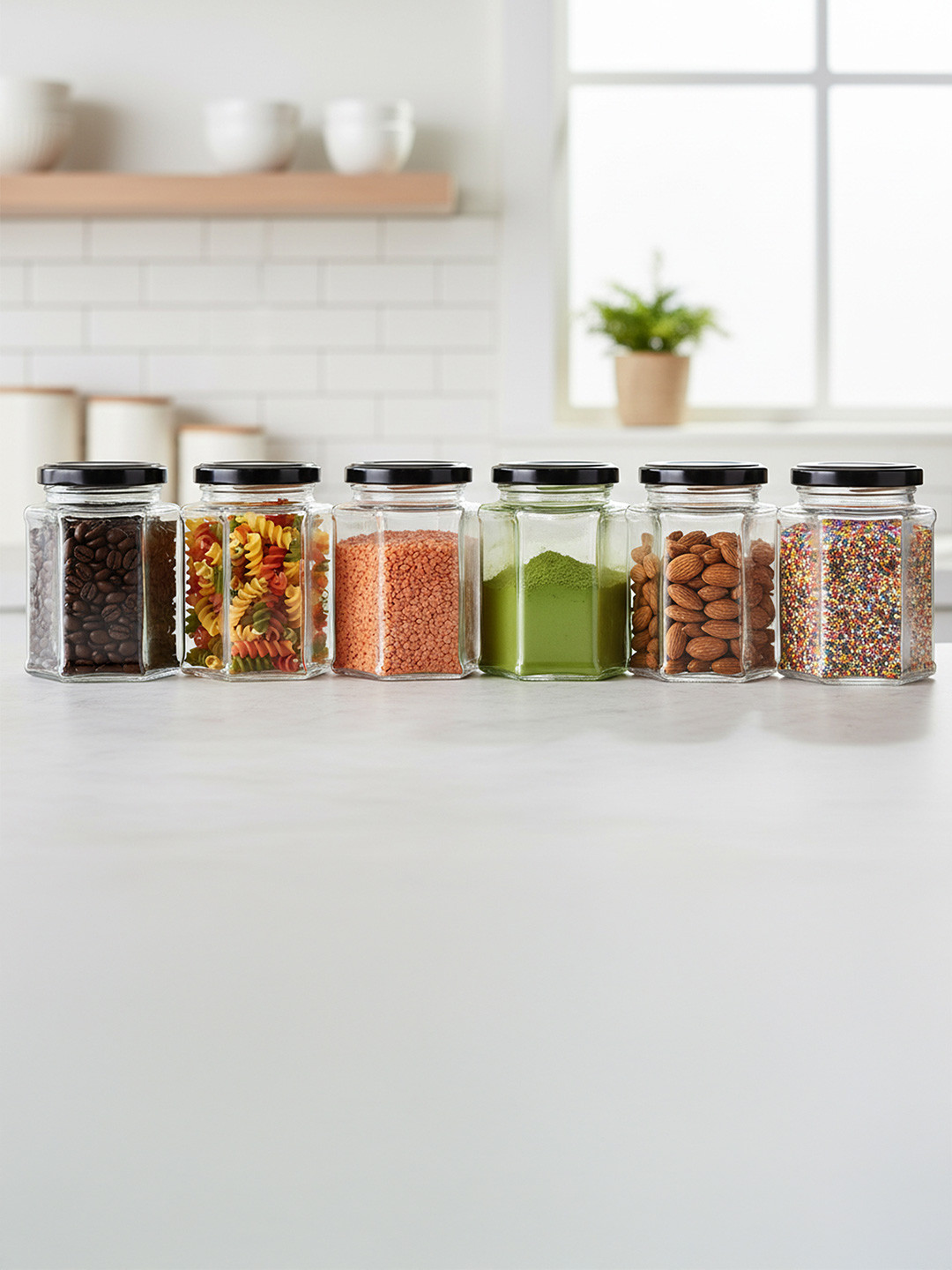 Croco Jar Transparent Glass Dishwasher Safe 6 Piece Screw Top Jar-250ml