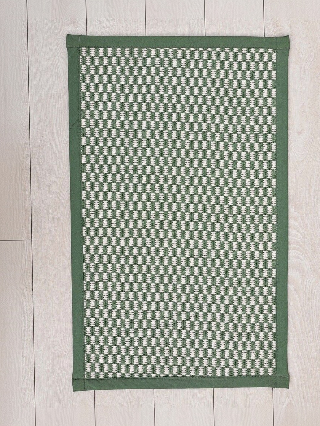 Ariana Green & White Self Design 1600 GSM Cotton Anti-Skid Bath Rugs