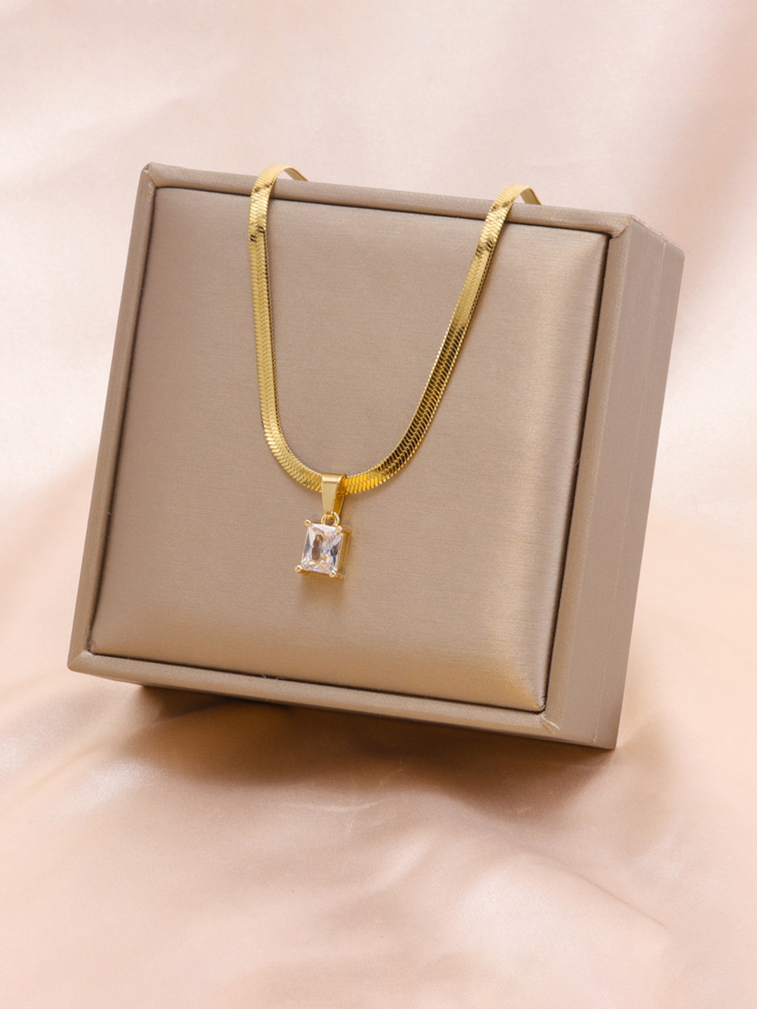 Just Lil Things Gold-Plated Artificial Stones Studded Square ShapedPendants with Chains