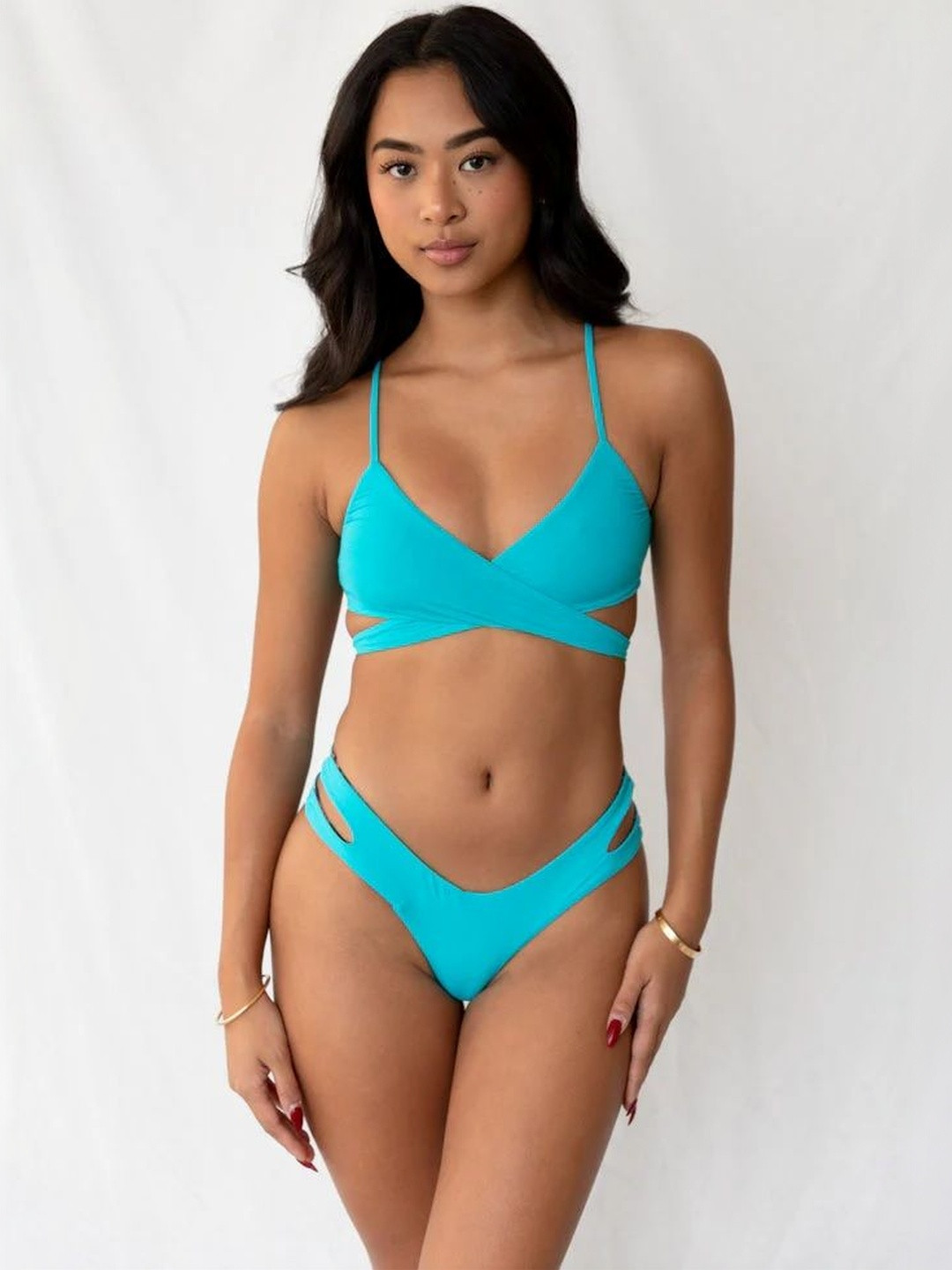 Bartus V-Neck Wrap Design Criss Cross Swim Bikini Set