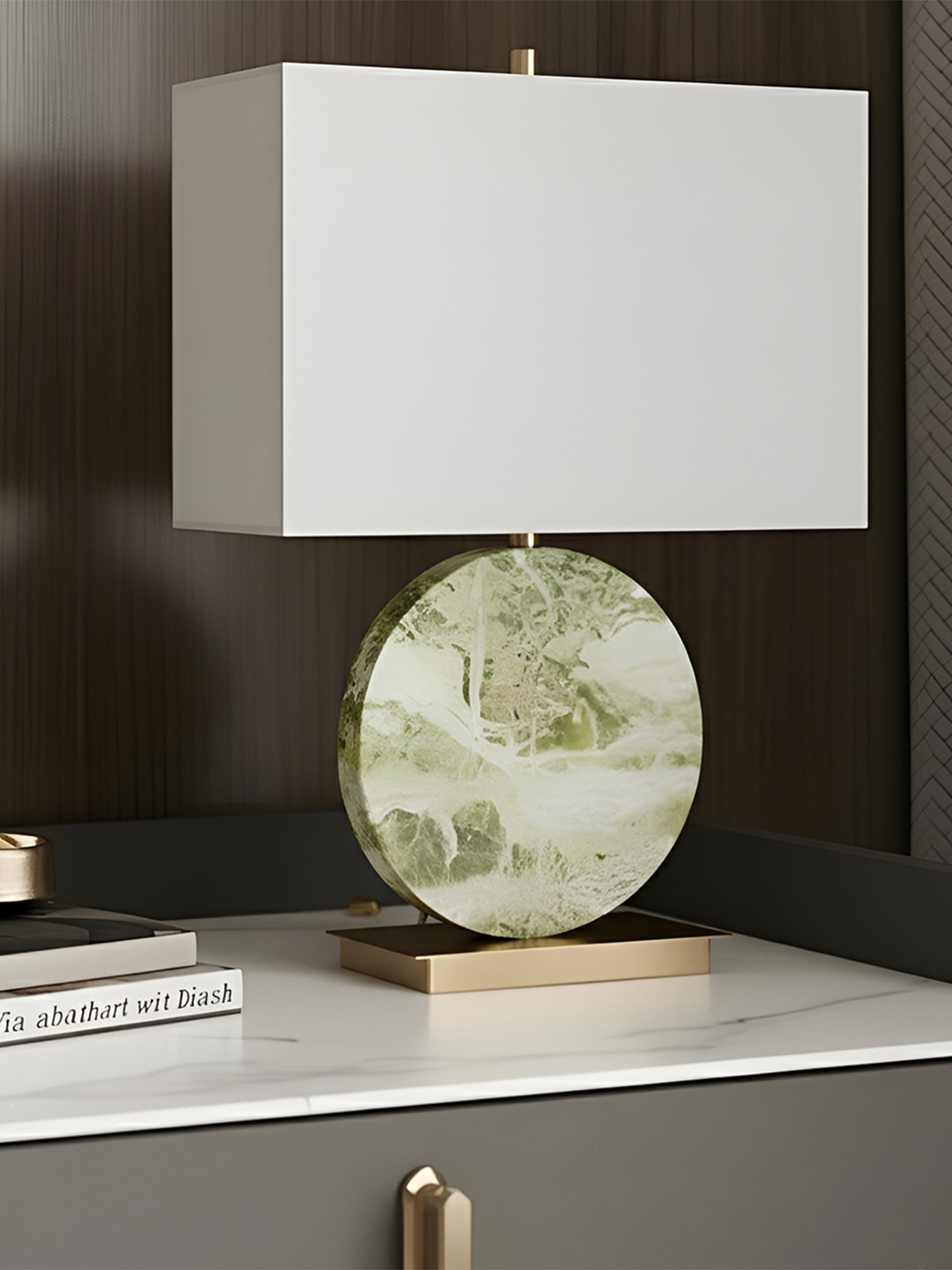 AARVI DECOR STUDIO Green And White Adjustable Square Shaped Table Lamp