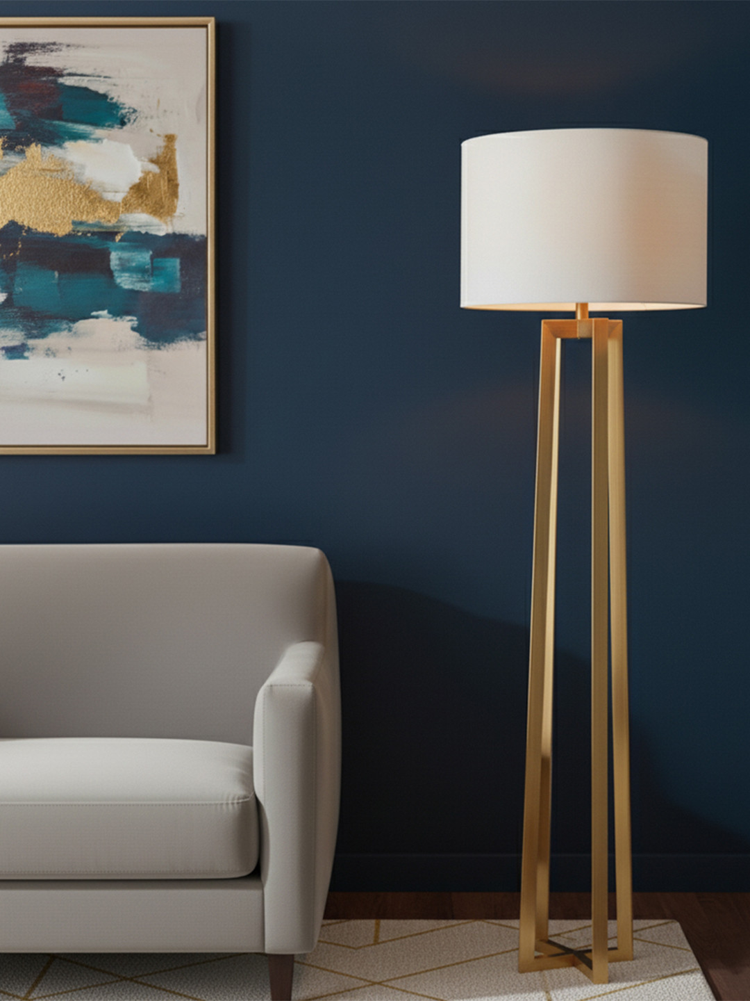 AARVI DECOR STUDIO White And Gold Toned Adjustable Cylindrical Shaped Table Lamp