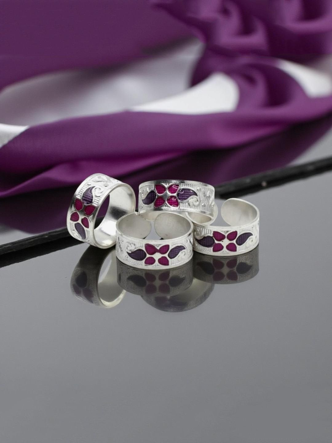 ANIKAS CREATION Set Of 4 Silver-Plated Toe Rings