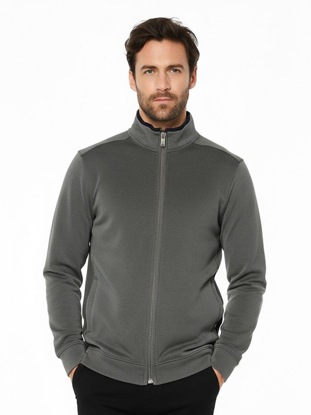 Octave AW25 Mock Collar Long Sleeves Fleece Front-Open Sweatshirt