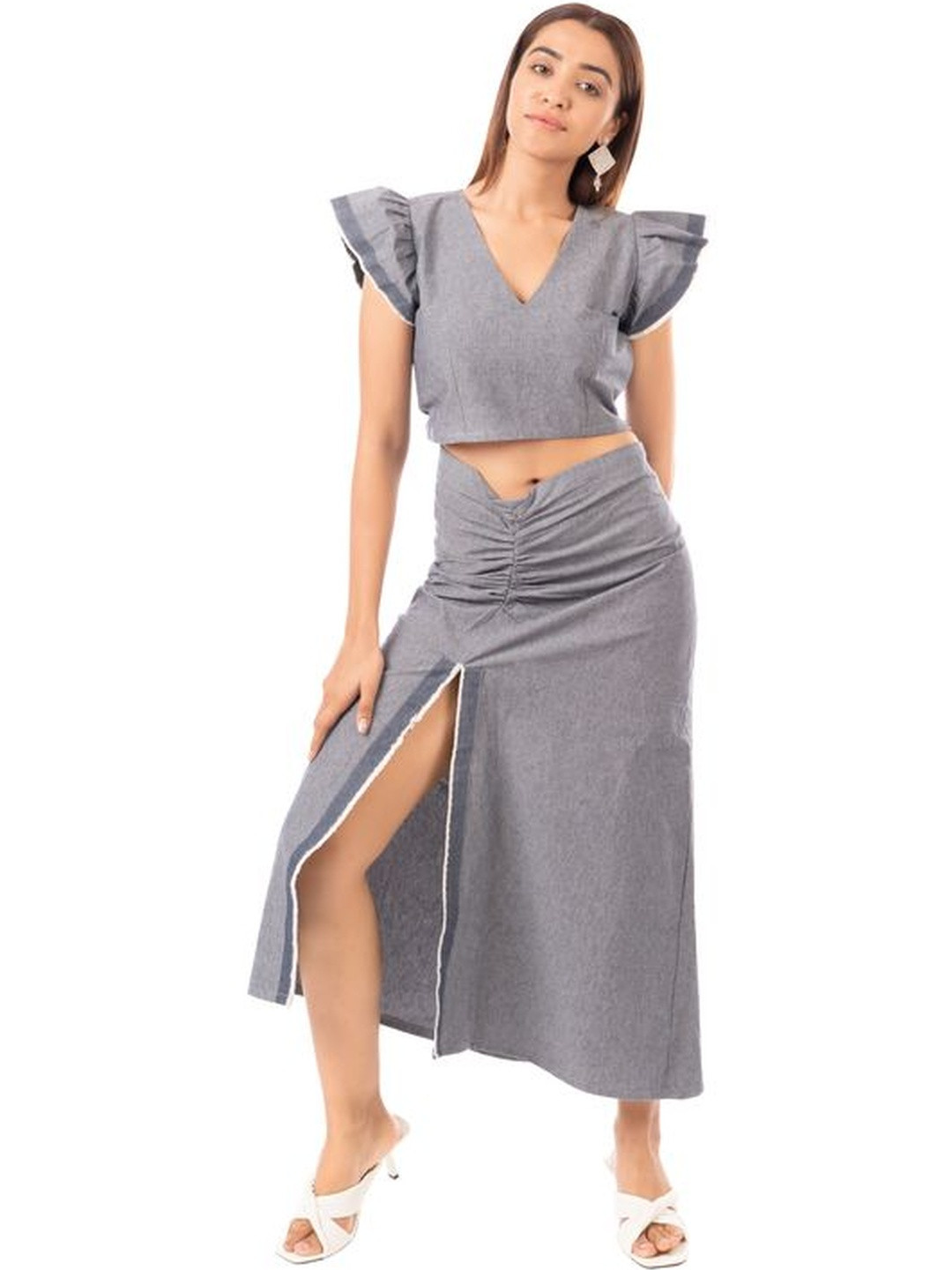 Purple Haze Bell Sleeve Cotton Denim Tank Crop Top