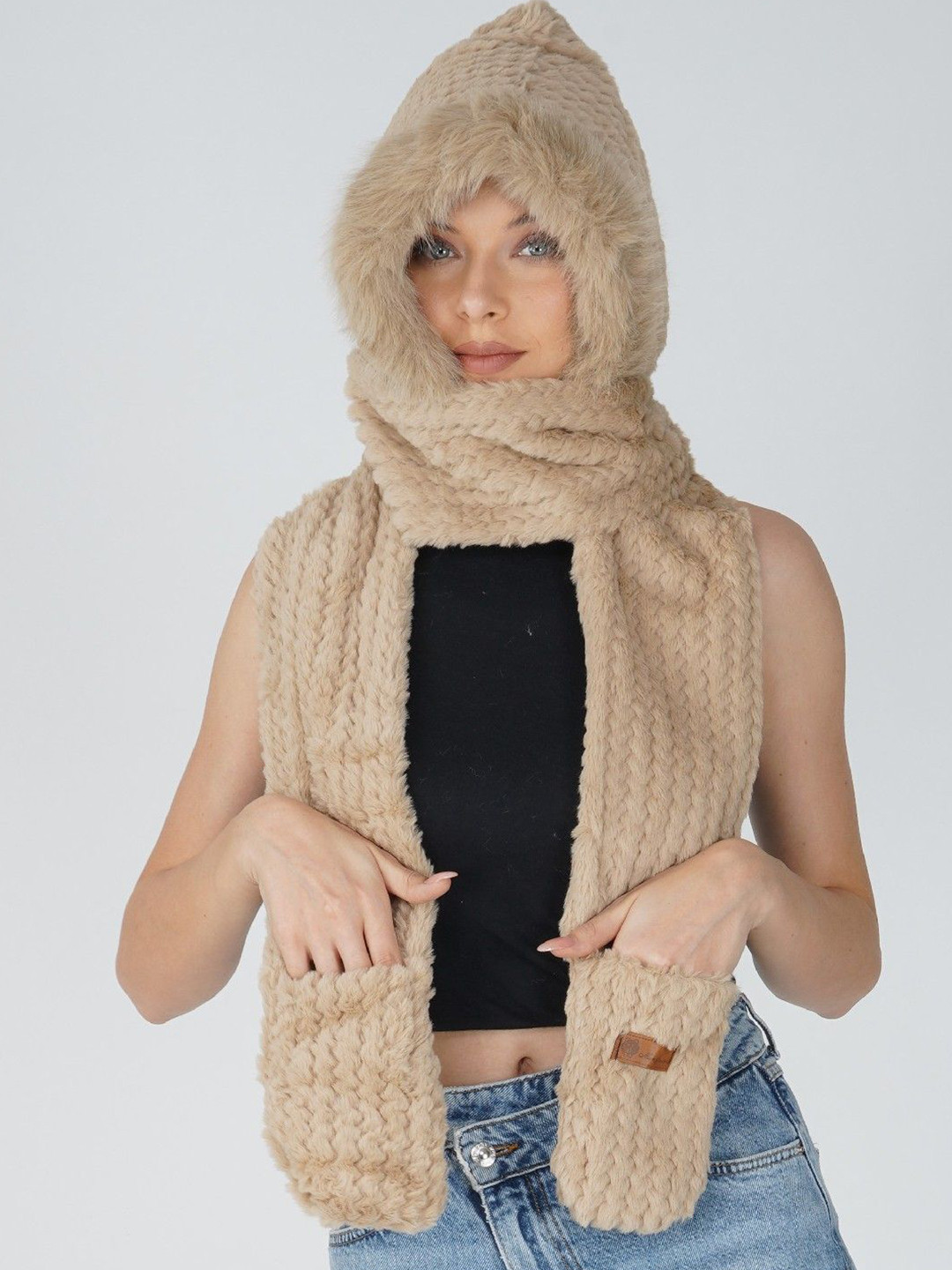 LADONNA Women Self Design Soft Plush Thick Woollen Scarf Gloves Beanie