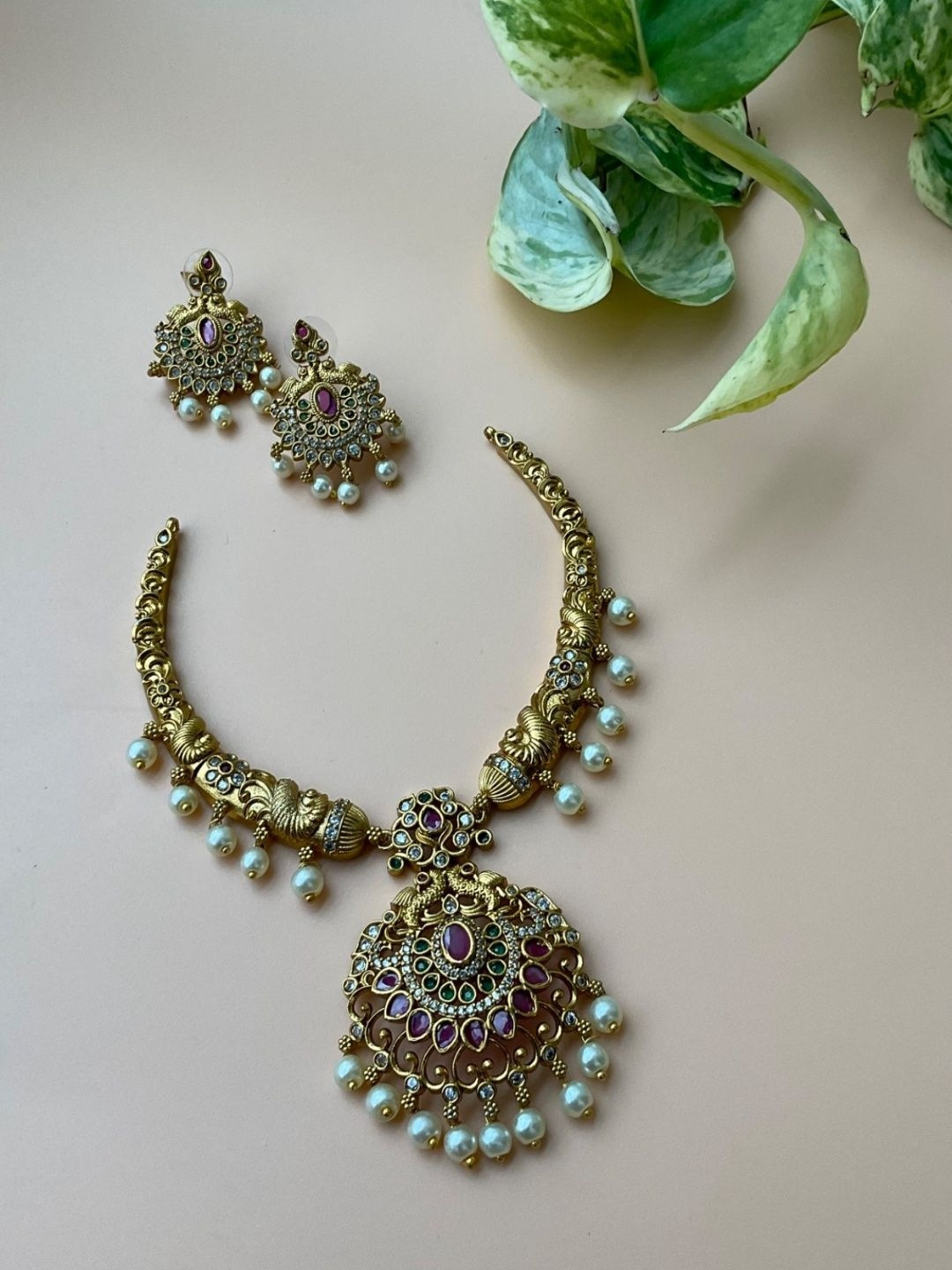 Ajrang Gold-Plated Stone Studded & Bedded Jewellery Set
