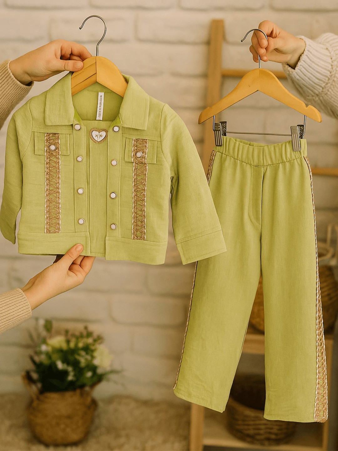 Toonyport Girls Self Design Shirt Collar T-shirt And Shirt With Trousers