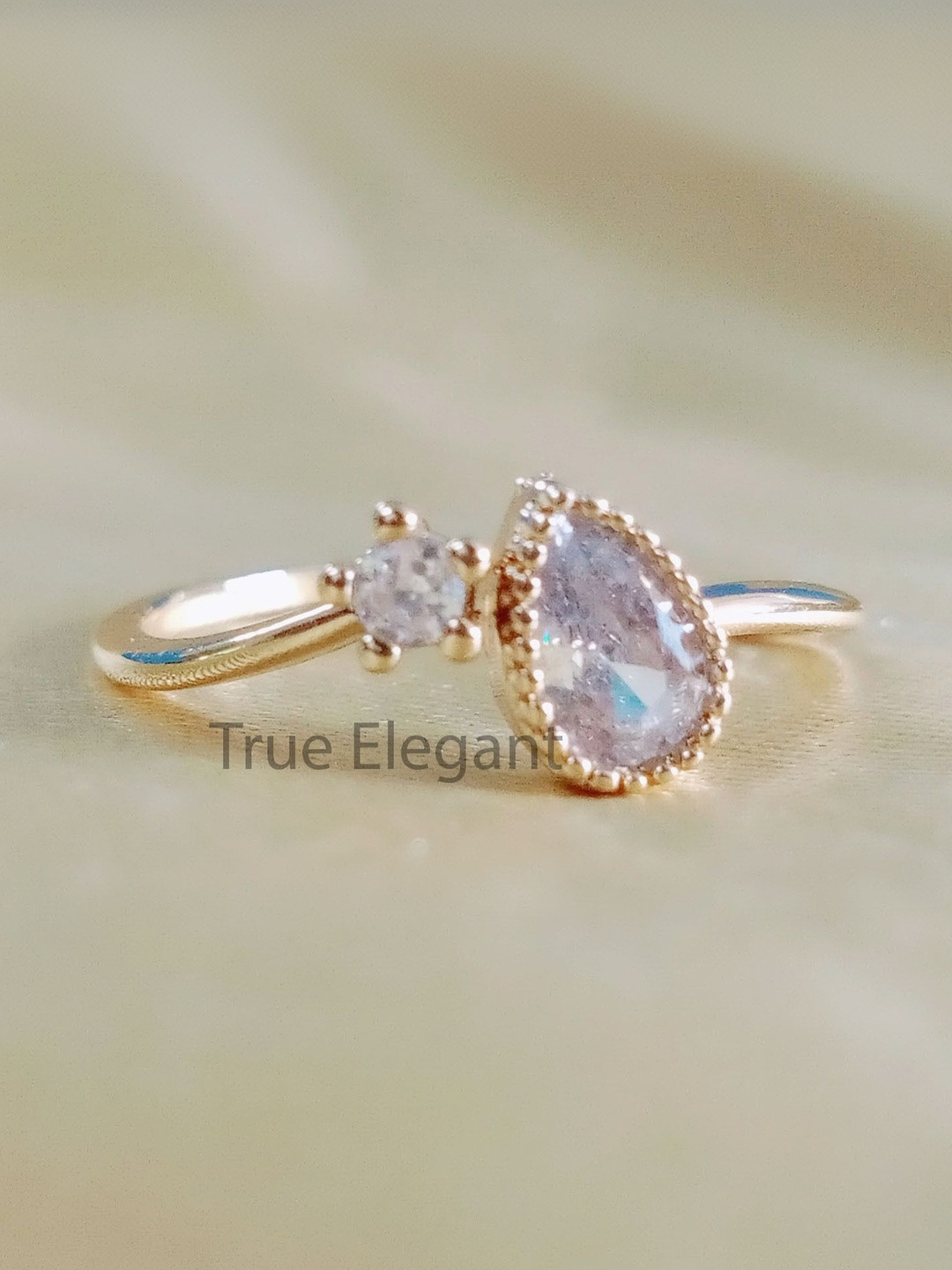 Lasmo Rhodium Plated & American Diamond Studded Finger Ring