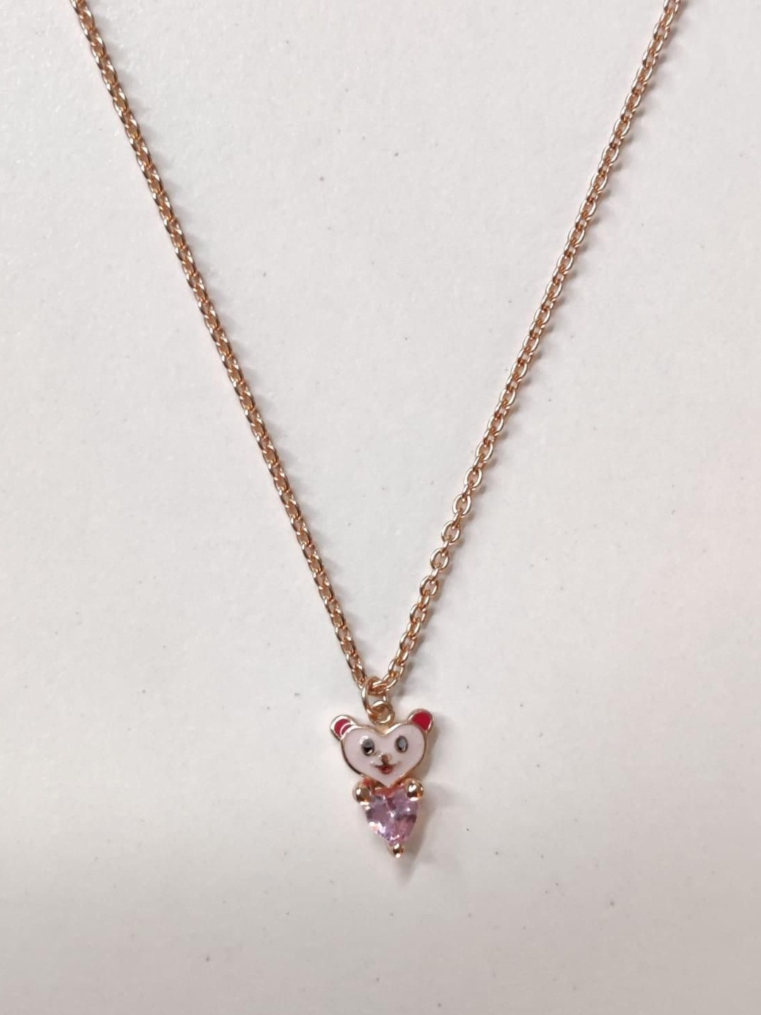 GIVA Rose Gold-Plated Zircon-Studded Silver Teddy-Heart Pendant with Chain