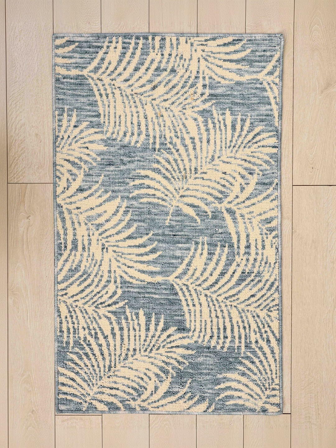 Ariana Blue & Off White & Grey Patterned 1300 GSM Cotton Anti-Skid Bath Rugs
