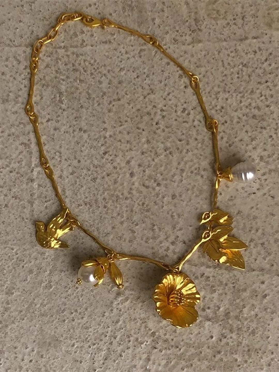 Just Lil Things Vintage Floral Bird Leaf Charms Necklace