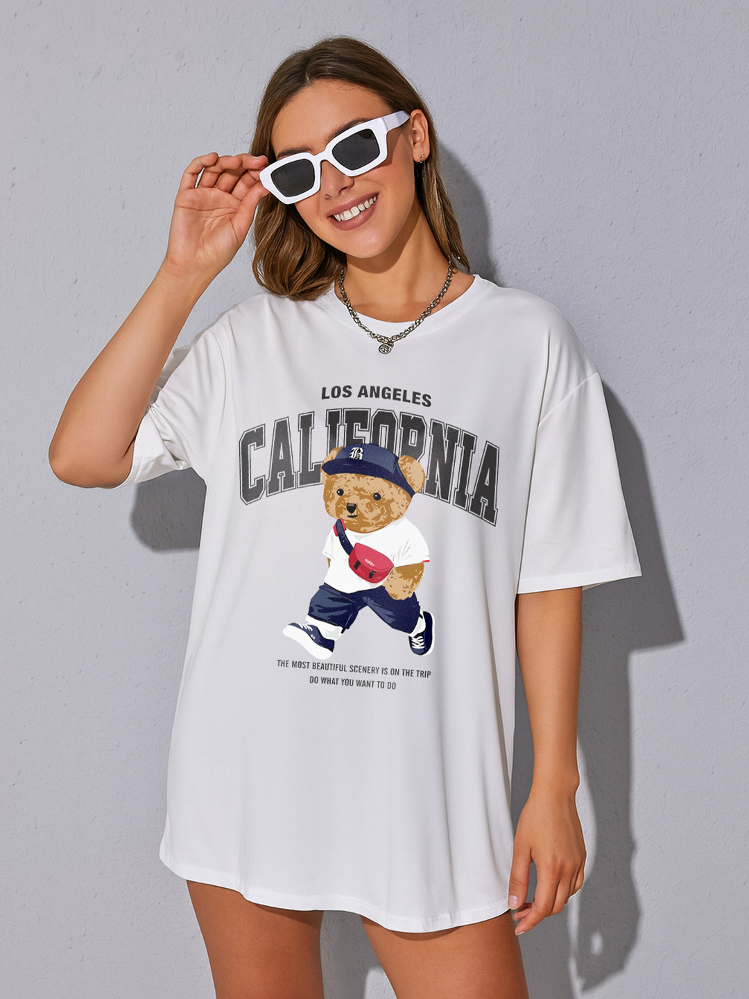 Calm Down Graphic Printed Round Neck Cotton Oversized T-shirt