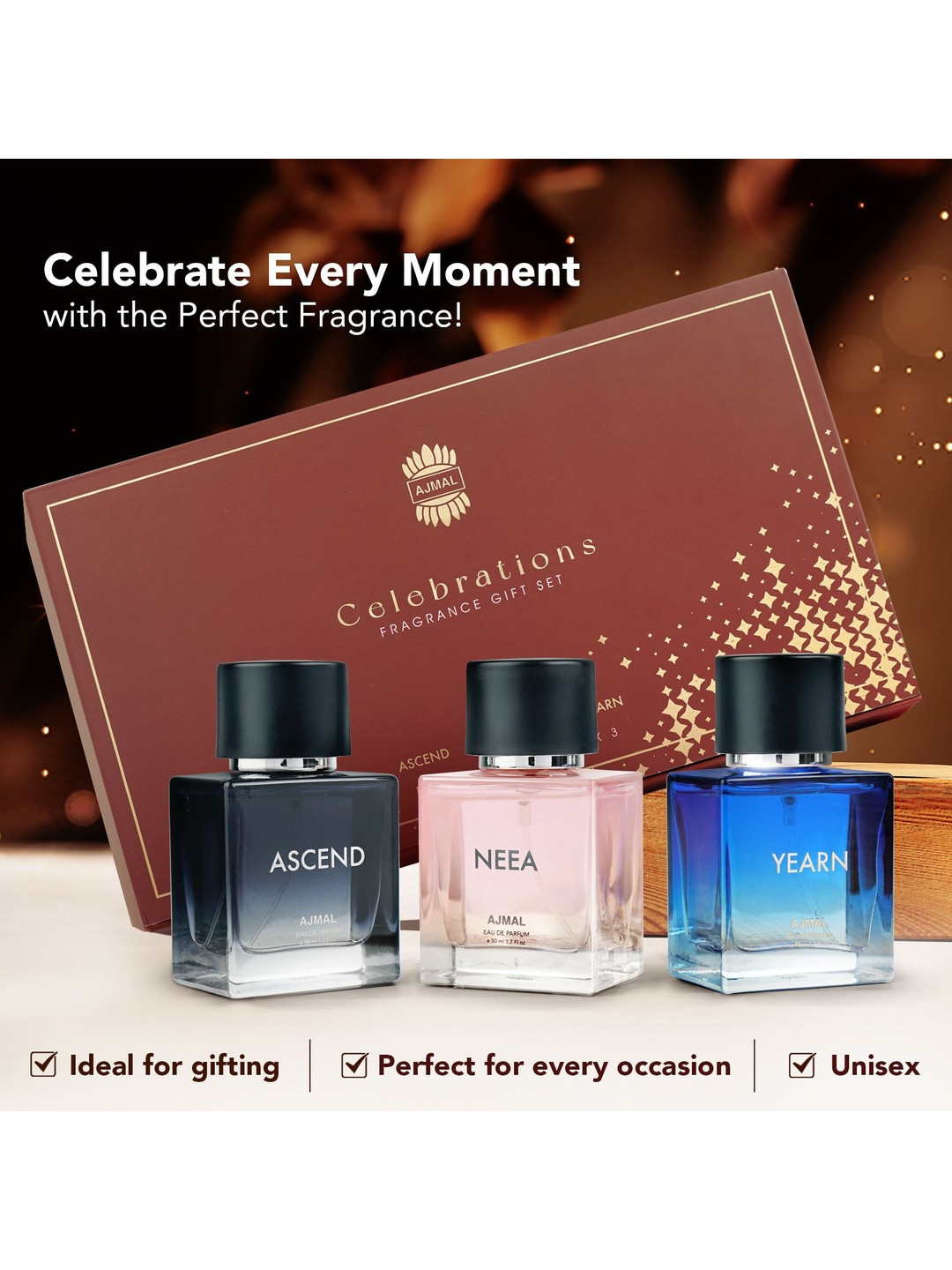 Ajmal Set Of 3 Neea- Yearn & Ascend Long Lasting Eau De Parfum- 50 ml Each