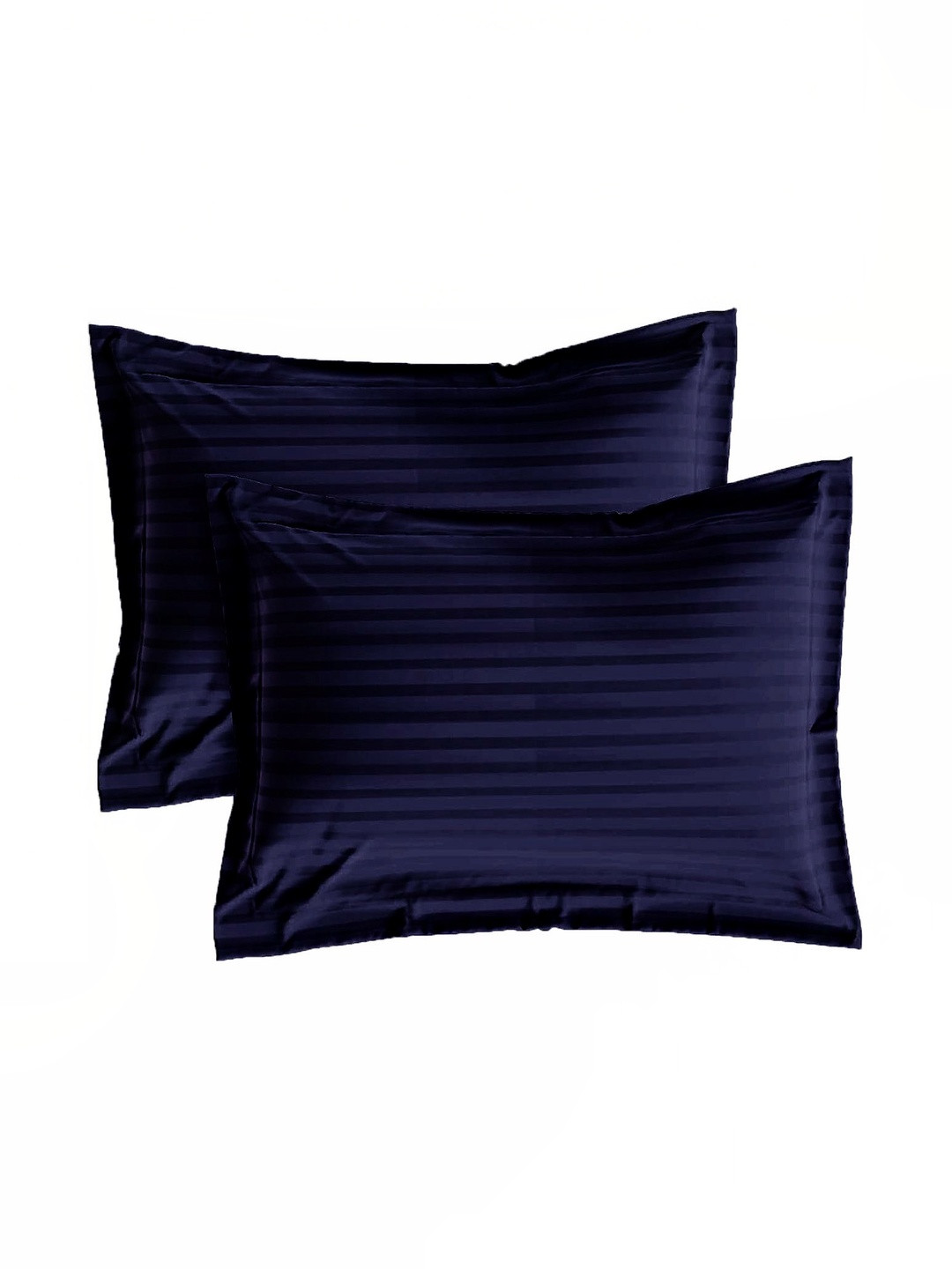 Sleeping Owls Navy Blue 2 Pieces Striped Pure Cotton Rectangle Pillow Covers