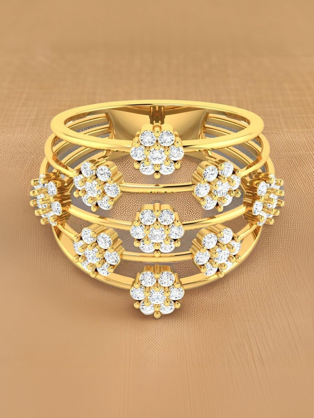 BIANCISTELLE Diamond Stone-Studded Floral Cluster Finger Ring