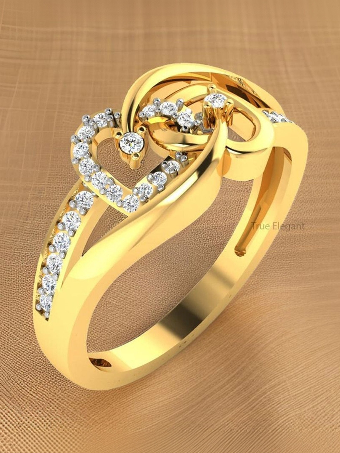 ventino Diamond-Studded Double Heart Finger Ring