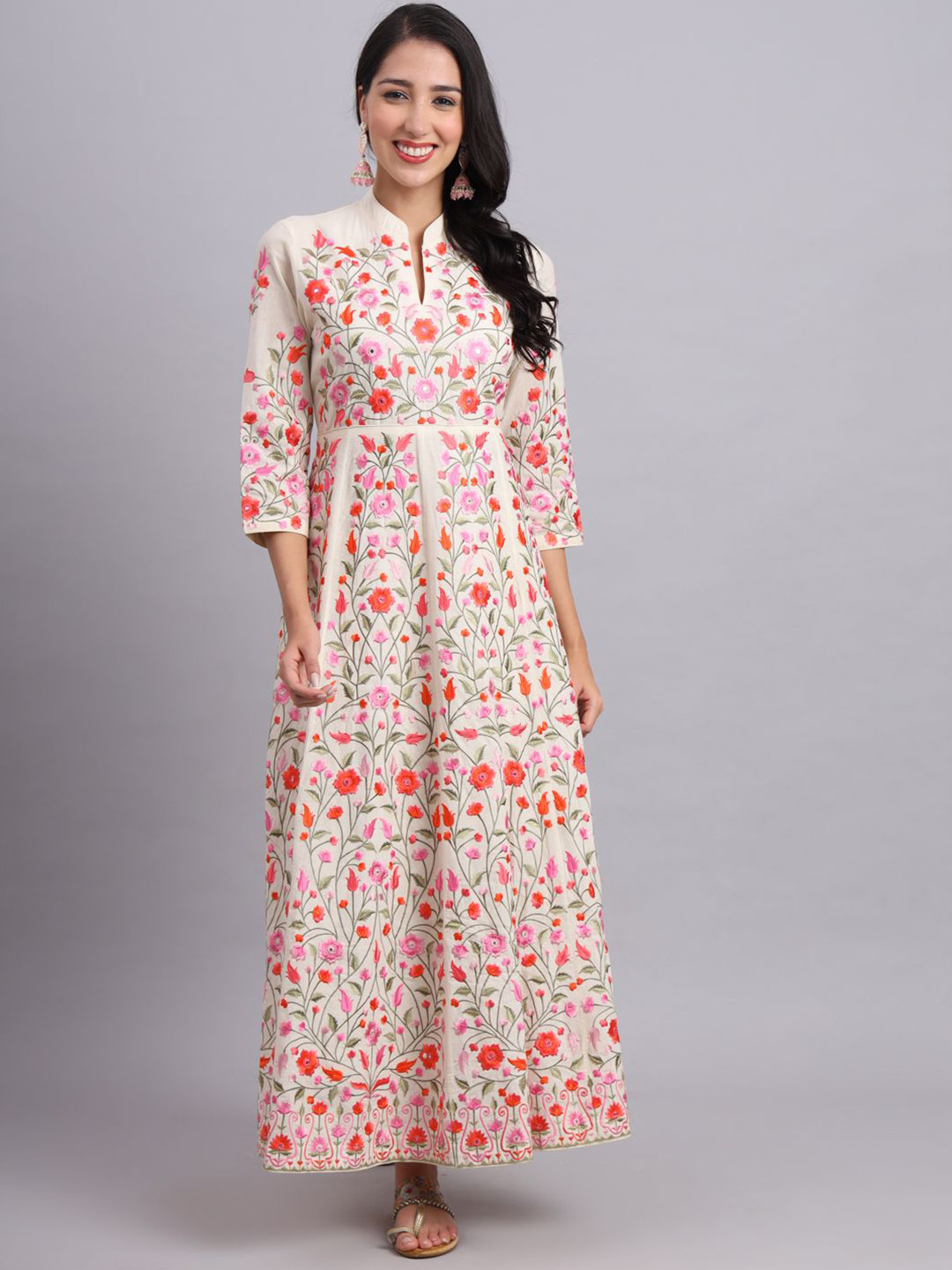Advance Enterprise Women Floral Embroidered Thread Work Indie Florals Anarkali Kurta