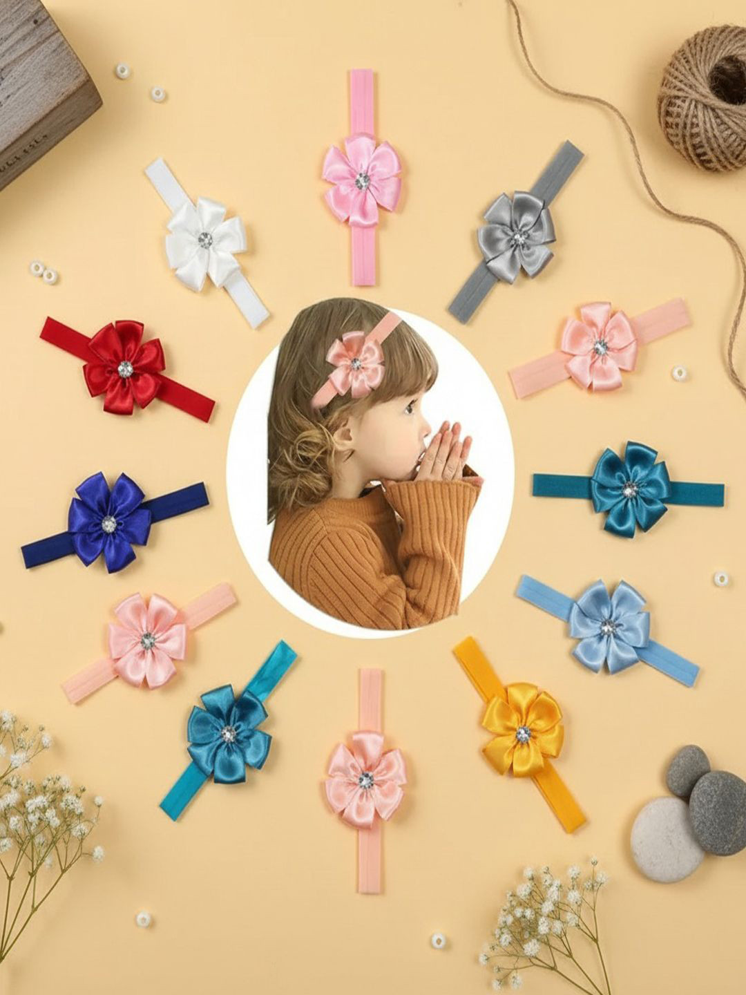 KRENOZ Women Set of 12 Satin Flower Design Elastic Hairband