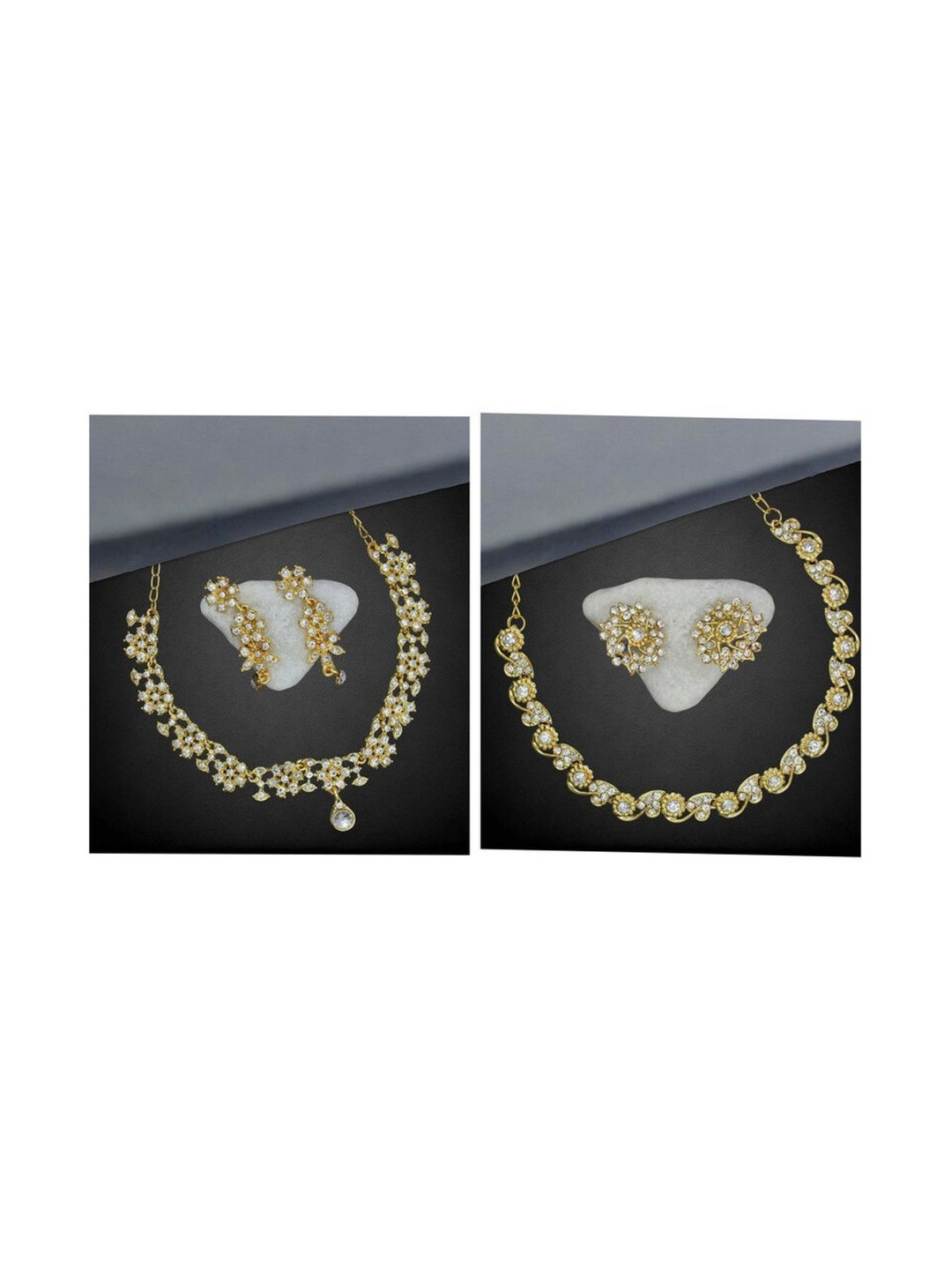 Women Click Set Of 2 Gold-Plated Stone-Studded Jewellery Set