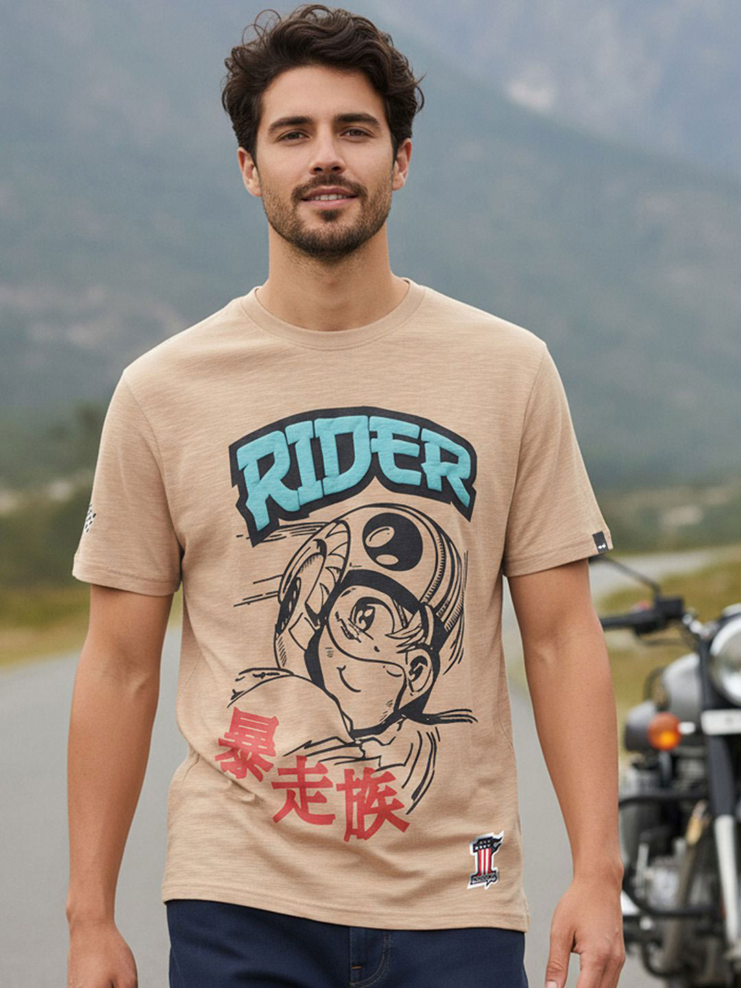 Bewakoof Men Ginger Root Brown Rider Graphic Printed T-Shirt