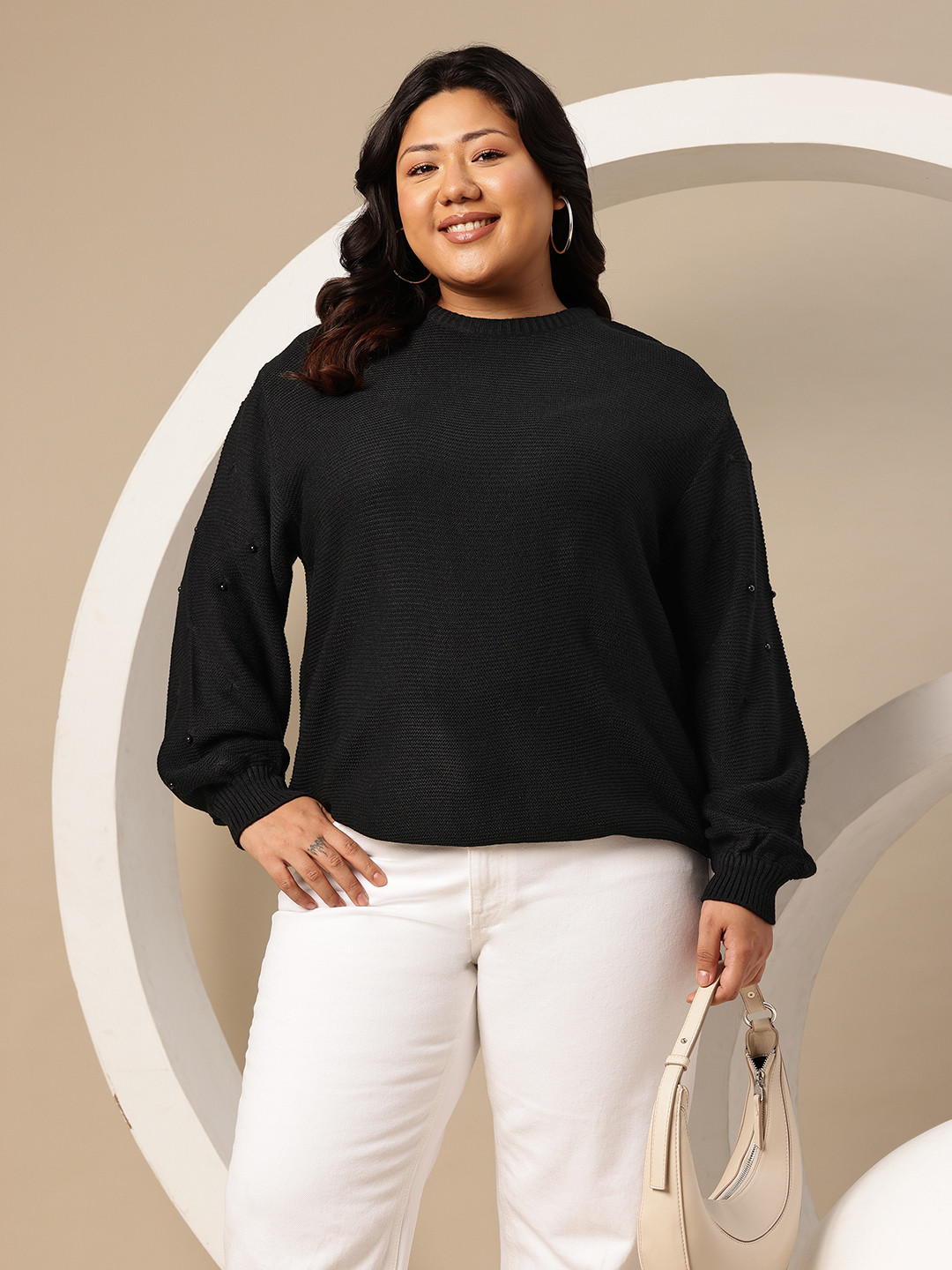 Sztori Plus Size Pullover with Studded Detail