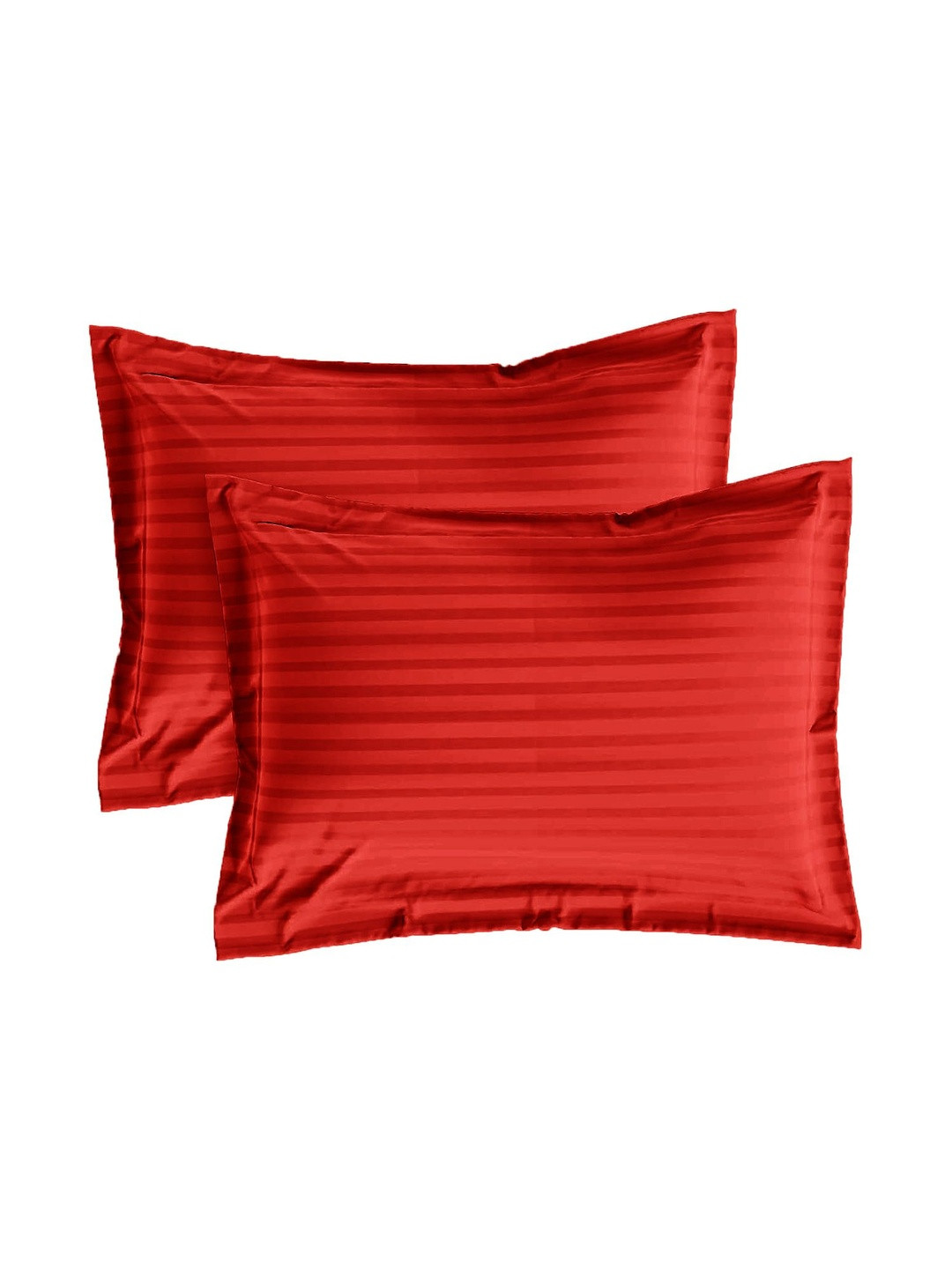 Sleeping Owls Red 2 Pieces Striped Pure Cotton Rectangle Pillow Covers