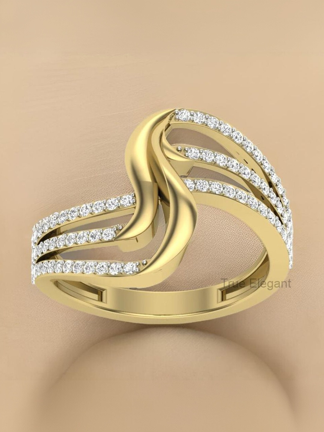 STRIKEY Curved Swirl Design Diamond Stone-Studded Finger Ring