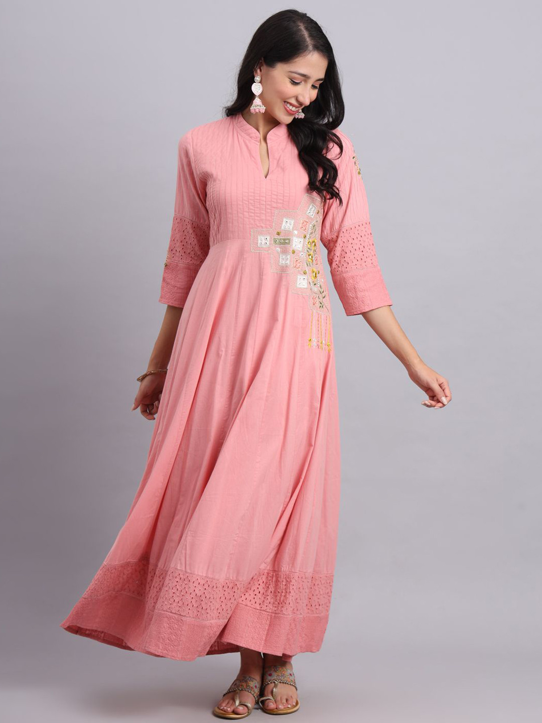 JINESH SHOP Women Embroidered Mirror Work Floral Anarkali Kurta