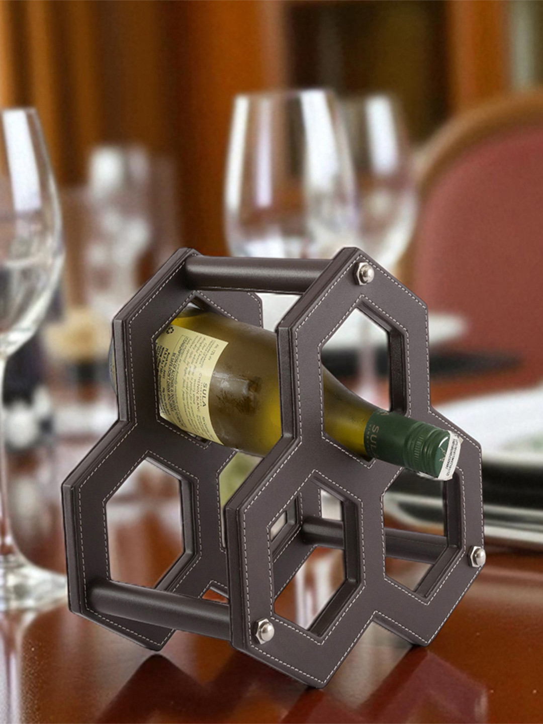 AARVI DECOR STUDIO Brown with White Stitching Aluminium Wine Racks