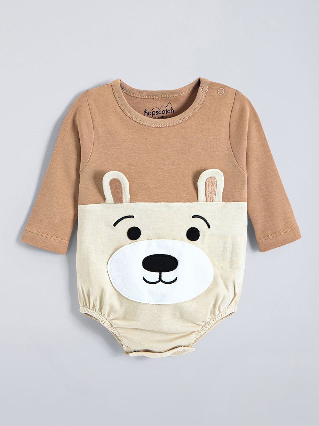Hopscotch Boys Bear Face Applique Cotton Onesie