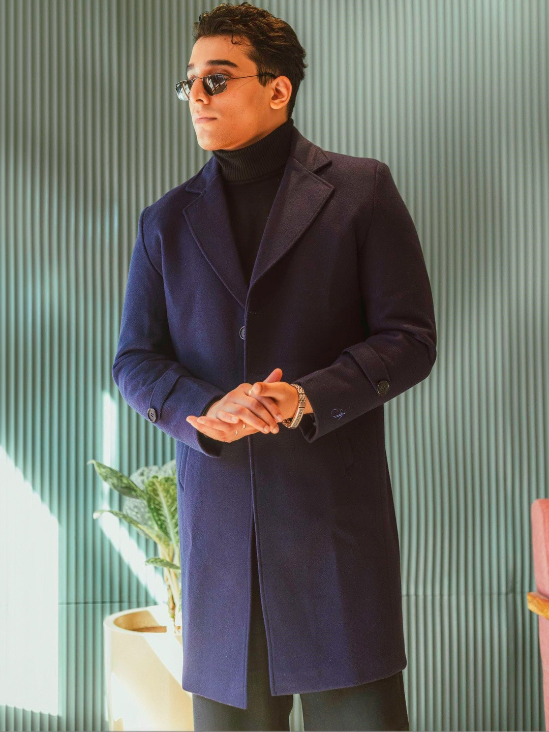 JAVINISHKA Men Notched Lapel Single-Breasted Trench Coat