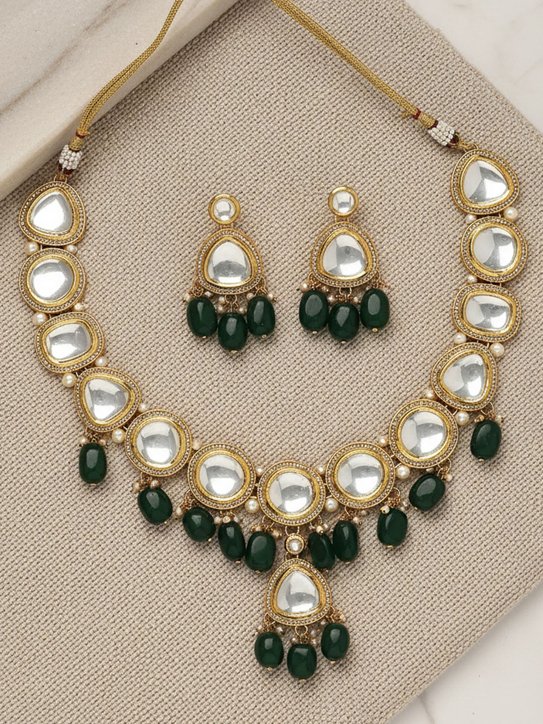 KARATCART Tumble Polki Kundan-Studded Rani Haar Jewellery Set