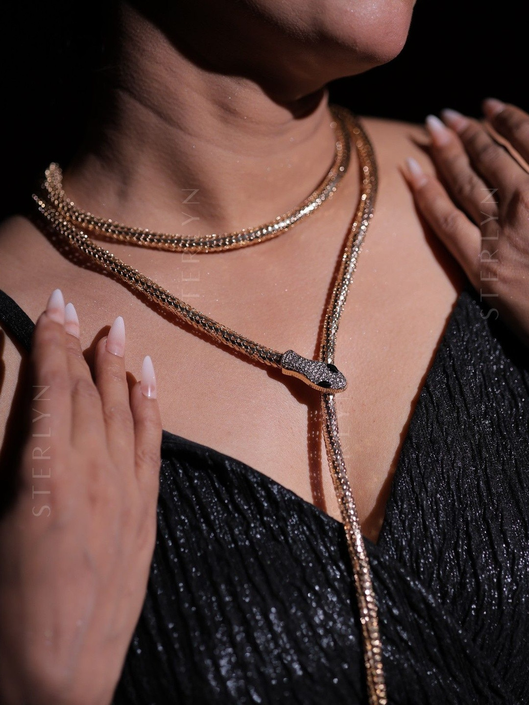 STERLYN Gold-Plated Snake Head Lariat Necklace