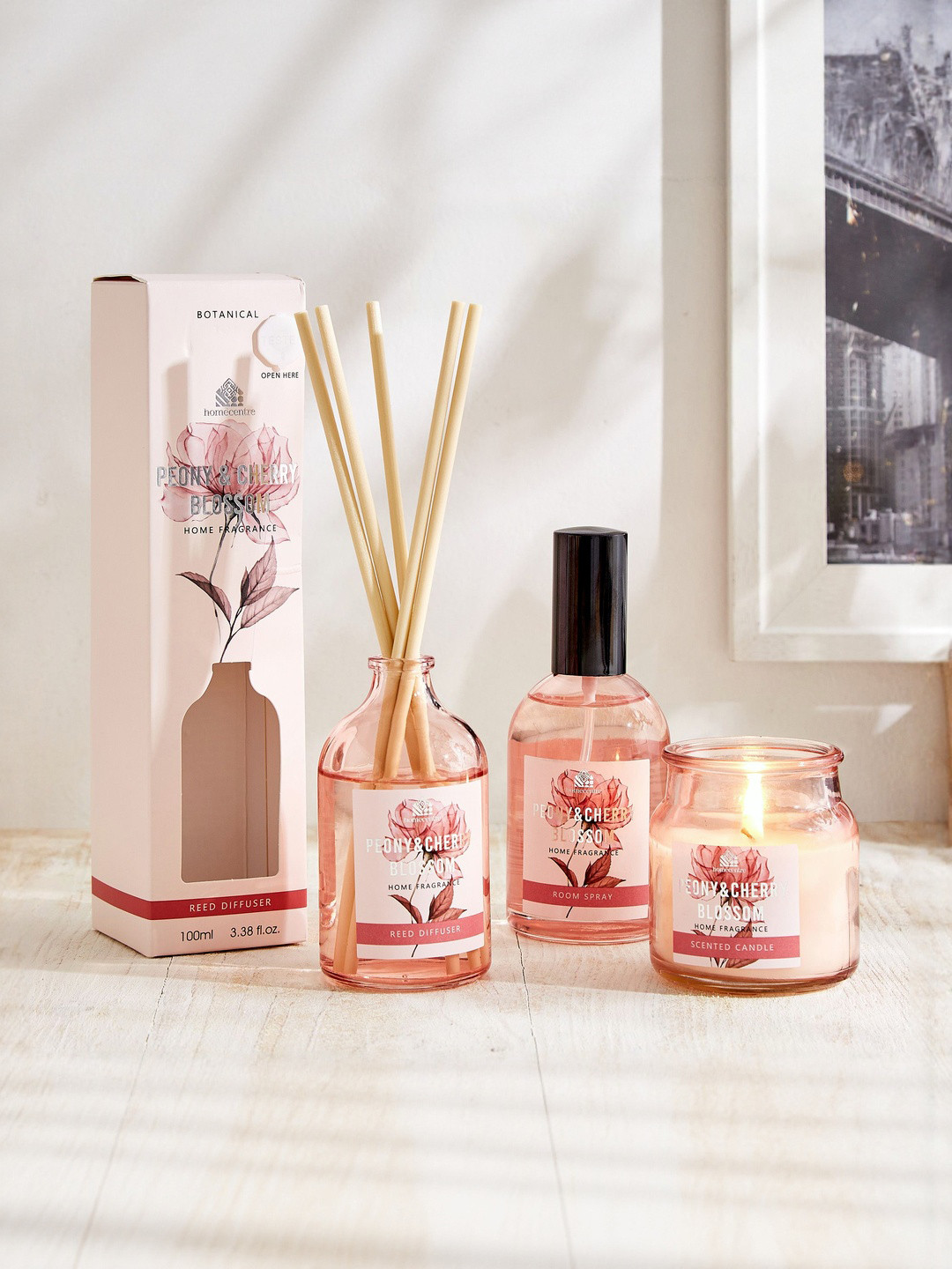 Home Centre Garnet Serene Botany Peony & Cherry Blossom Reed Diffuser Set 100ml