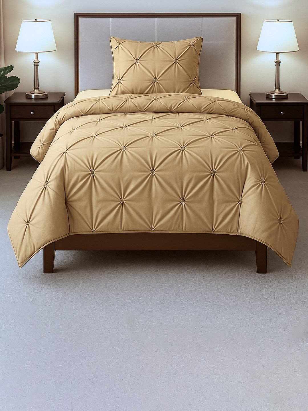 THE WHITE MOSS Beige Pleated AC Room Comforter & Pillow Covers