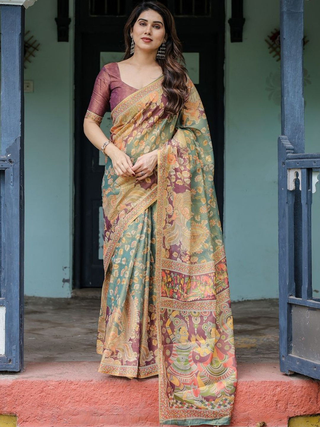 ALMAARI FASHION Ethnic Motifs Printed Pure Cotton Designer Traditional Jamdani Saree